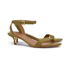 Tory Burch Elana Suede Ankle-Strap Low Kitten-Heel Sandals Green Women's US 7.5